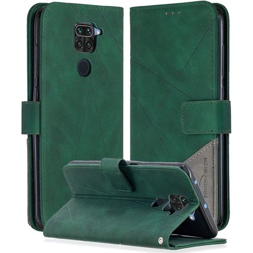 Redmi Note 9 Étui Coque Téléphone Portefeuille À Rabat En Cuir Support Fente Carte Housse De Protection Pour Xiaomi Redmi Note 9 6.53"" Vert
