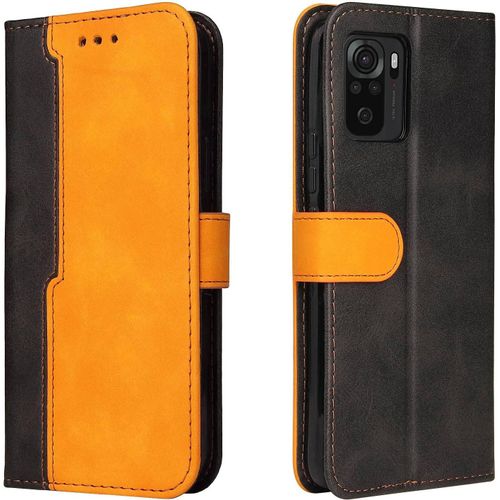Coque Xiaomi Redmi Note 10 4g,Antichoc Cover Cuir Pu Souple Avec Fente Pour Carte Et Support Étui À Rabat Portefeuille Etui Coque Pour Xiaomi Redmi Note 10 4g -Orange