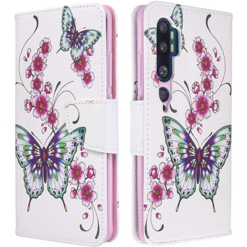 Portefeuille Étui Pour Xiaomi Mi Note 10 Cuir Pu De Haute Qualité Beau Motif Antichoc Pliant Coque Housse Étui Pour Xiaomi Mi Note 10/Note 10 Pro/Cc9 Pro 6.47"" Papillon Pêche