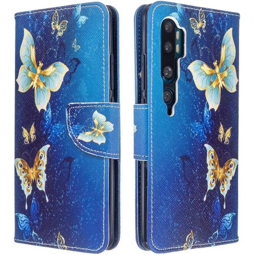 Portefeuille Étui Pour Xiaomi Mi Note 10 Cuir Pu De Haute Qualité Beau Motif Antichoc Pliant Coque Housse Étui Pour Xiaomi Mi Note 10/Note 10 Pro/Cc9 Pro 6.47"" Papillon Doré