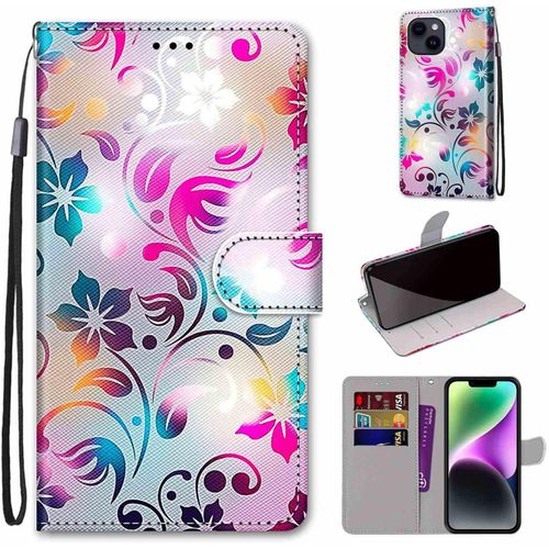Coque Pour Iphone 15 6,1 Pouce , Etui En Cuir Pu Portefeuille Housse Coque Avec 360 Degrés Silicone Antichoc Protection Cover Cuir Pochette Magnétique Und Flip Béquille Fleur 1