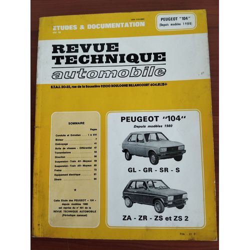 Revue Technique Automobile Peugeot 104 Zs Et Zs2