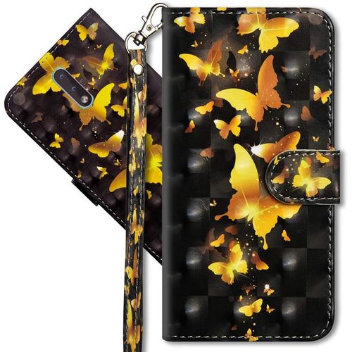 Nokia 2.3 Étui À Rabat 3d Désign Portefeuille Housse Magnétique Fonction Stand Porte Carte Pu Cuir Protection Coque Pour Nokia 2.3. Yx 3d Golden Butterfly