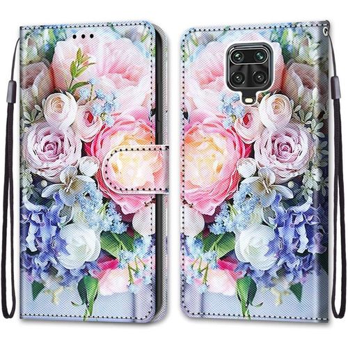 Coque Pour Xiaomi Redmi Note 9s / Note 9 Pro, Etui En Cuir Pu Portefeuille Housse Coque Avec 360 Degrés Silicone Antichoc Protection Cover Cuir Magnétique Und Flip Béquille Fleur 3