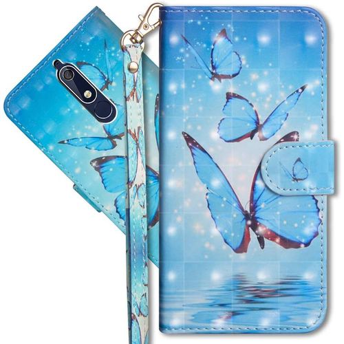 Nokia 5.1 Étui À Rabat 3d Désign Portefeuille Housse Magnétique Fonction Stand Porte Carte Pu Cuir Protection Coque Pour Nokia 5.1 2018. Yx 3d - Butterfly Spring