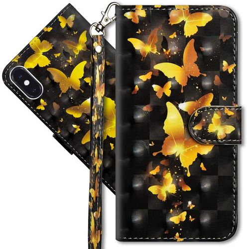 Iphone Xs Max Étui À Rabat 3d Désign Portefeuille Housse Magnétique Fonction Stand Porte Carte Pu Cuir Protection Coque Pour Apple Iphone Xs Max 2018. Yx 3d - Golden Butterfly