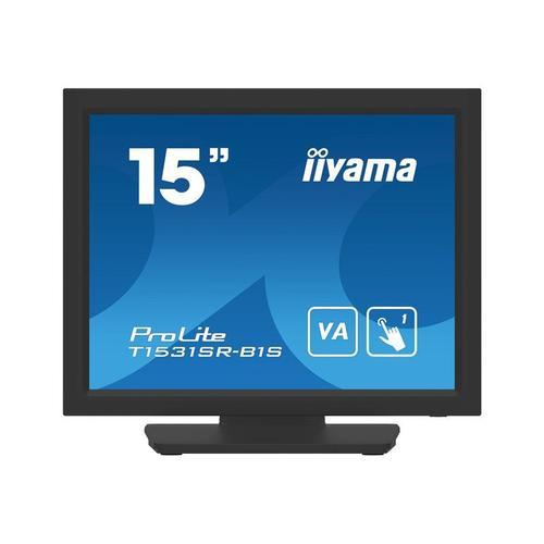 iiyama ProLite T1531SR-B1S - Écran LED - 15" - écran tactile - 1024 x 768 - VA - 350 cd/m² - 2500:1 - 18 ms - HDMI, VGA, DisplayPort - haut-parleurs - noir, mat
