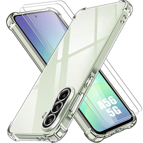 Coque + 2 Verres Trempés Pour Samsung Galaxy A56 5g, Protection 4 Coins Renforcés Silicone Transparent - E.F.Connection