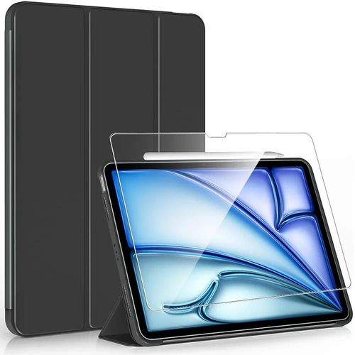 Coque + Verre Trempé Pour Ipad Air 13 Pouces (M3 2025, M2 2024) Protection Antichoc Support Veille-Réveil - Noir - E.F.Connection