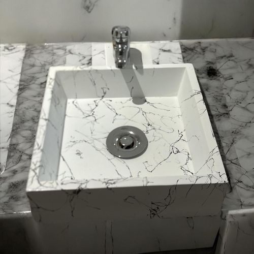 Vasque À Poser En Béton Blanc Marbre 42x42x10 ,Fabriqué Artisanalement En France Par Gakeal