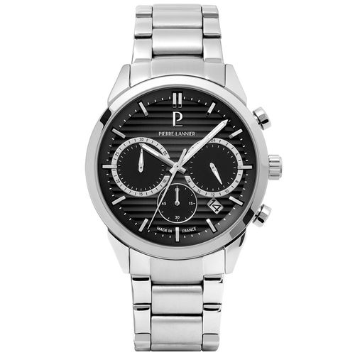 Montre Homme Monarck Argenté Cadran Noir Bracelet Acier Argenté 22 Mm