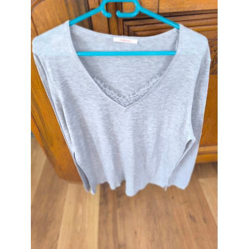 Tee-Shirt Camaïeu Gris Col De