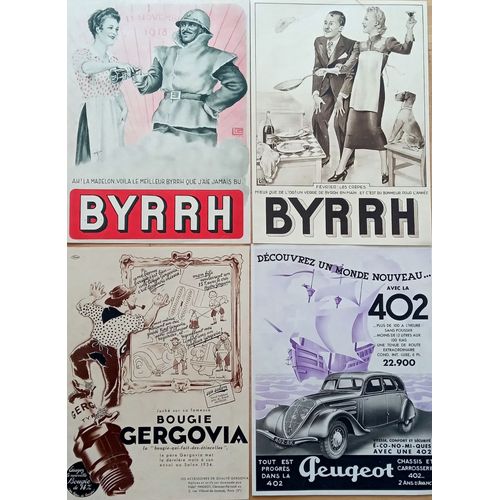Lot 18 Affiches Publicités Anciennes Années 30 : Waterman, Byrrh, Gergovia, Marie-Brizard, Solex, Peugeot, Renault, Campari... (Thèmes Divers)