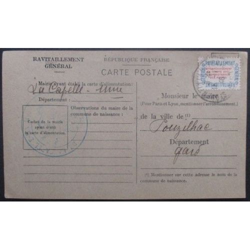 France Service N°15a Sur Carte De Ravitaillement De La Capelle (Gard) Pour Pouzilhac (Gard)