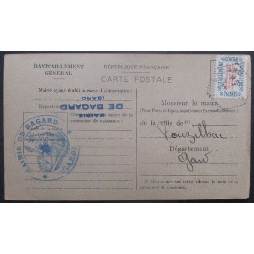 France Service N°15a Sur Carte De Ravitaillement De Bagard (Gard) Pour Pouzilhac (Gard)