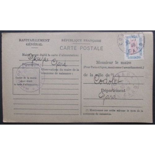 France Service N°15a Sur Carte De Ravitaillement De Gaujac (Gard) Pour Codolet (Gard)