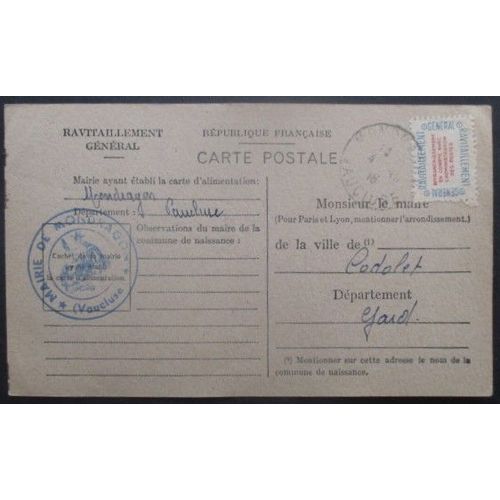 France Service N°15a Sur Carte De Ravitaillement De Mondragon (Vaucluse) Pour Codolet (Gard)