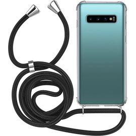 Coque Cordon Pour Samsung Galaxy S10 - Cover Bumper Silicone Transparent Avec Collier - Case Tour De Cou - Protection Anti Choc - Lanière Noir