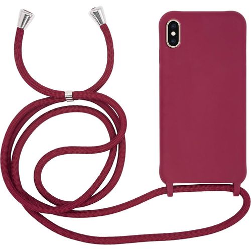Coque Cordon Pour Apple Iphone Xs Max Cover Bumper Silicone Mat Uni Avec Collier Case Tour De Cou Protection Anti Choc Skin & Lanière Bordeaux