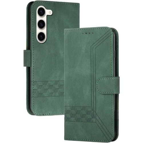 Coque Pour Samsung Galaxy S23 Plus,Anti-Choc Housse En Cuir Premium Flip Case Portefeuille Etui,Vert