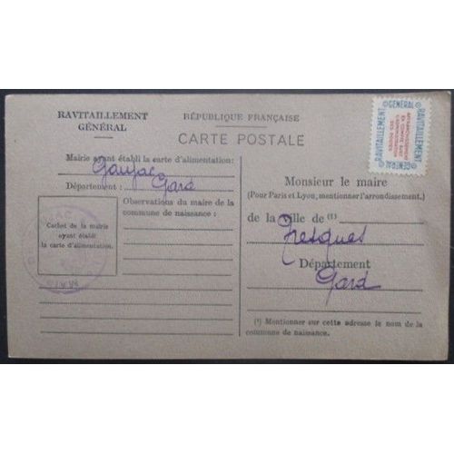 France Service N°15a Sur Carte De Ravitaillement De Gaujac (Gard) Pour Tresques (Gard)
