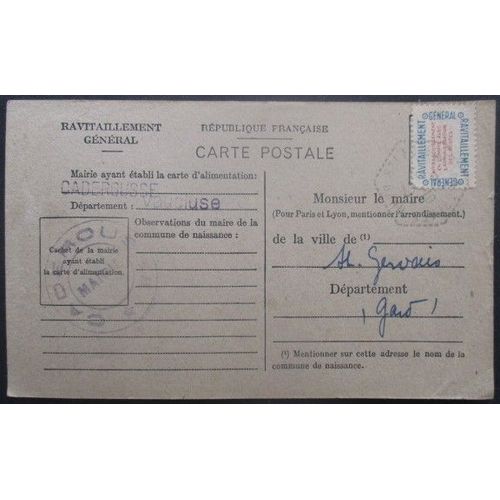 France Service N°15a Sur Carte De Ravitaillement De Caderousse (Vaucluse) Pour St Gervais (Gard)