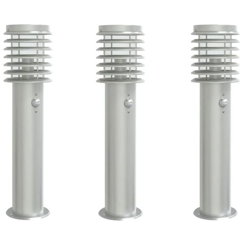 Lampadaires D'extérieur Avec Capteurs 3 Pcs Acier Inoxydable Argent Helloshop26 02_0042568
