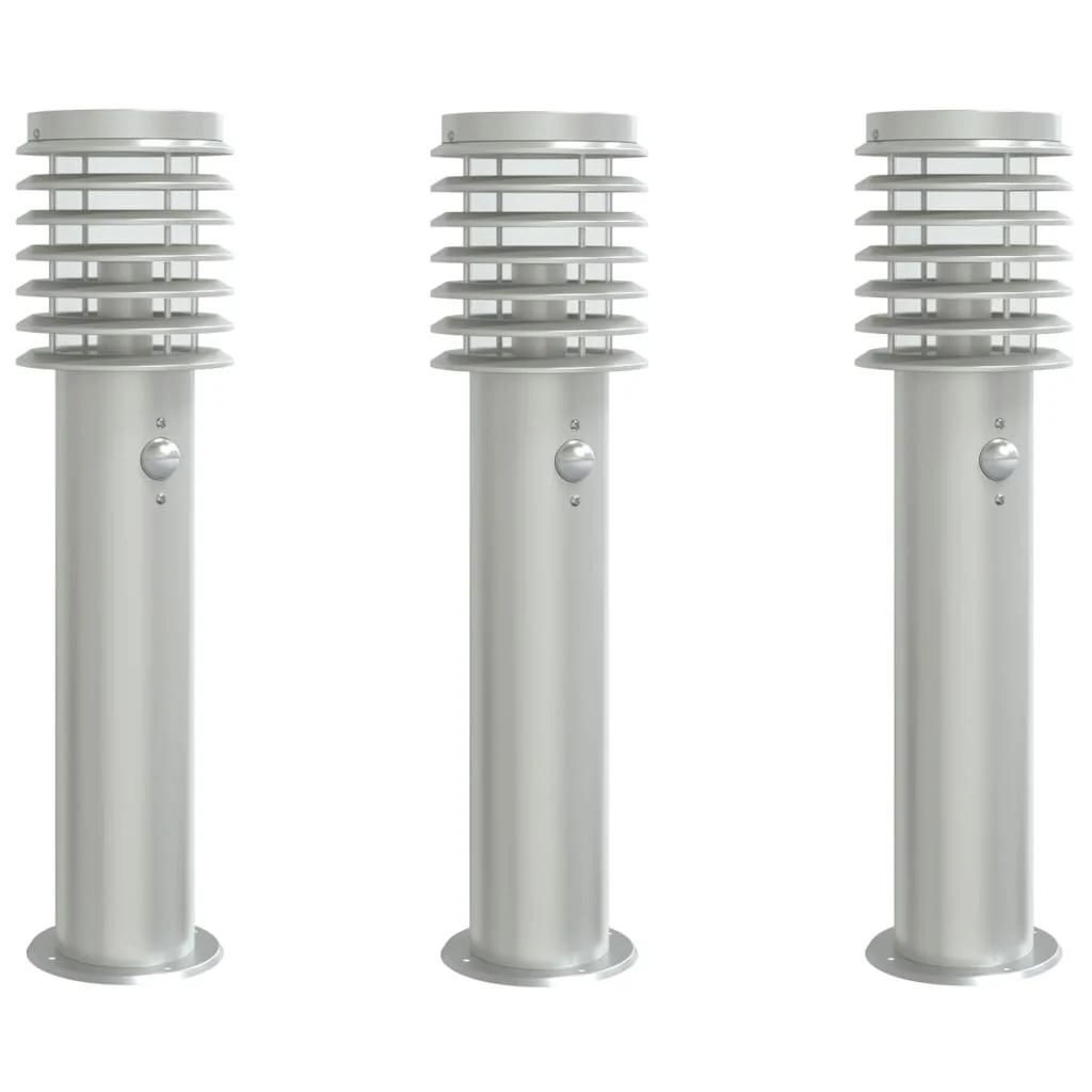 Lampadaires d'ext&eacute;rieur avec capteurs 3 pcs acier inoxydable Argent Helloshop26
