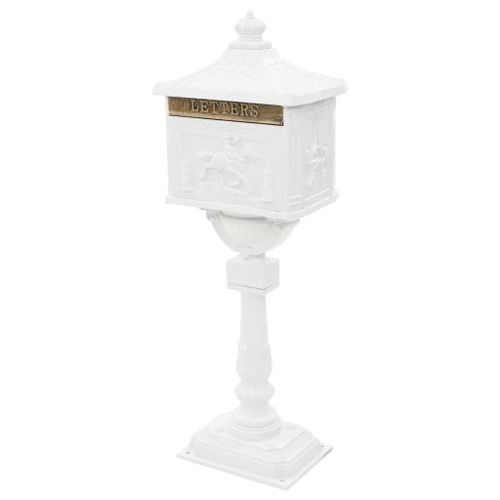 Boîte aux lettres sur pied aluminium vintage antirouille blanc Helloshop26 02_0041552