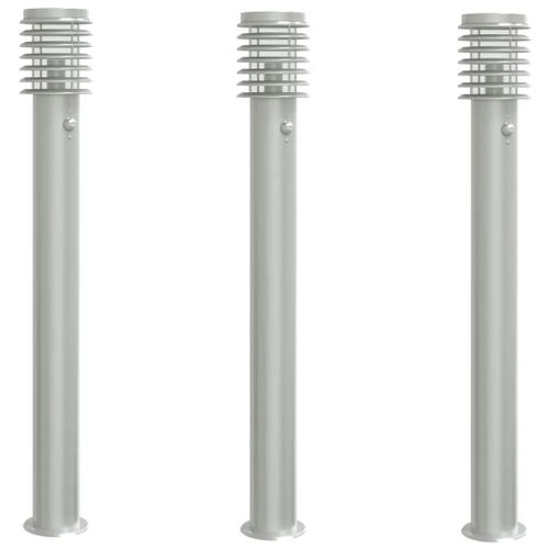 Lampadaires D'extérieur Avec Capteurs 3 Pcs Acier Inoxydable Argent Helloshop26 02_0042567