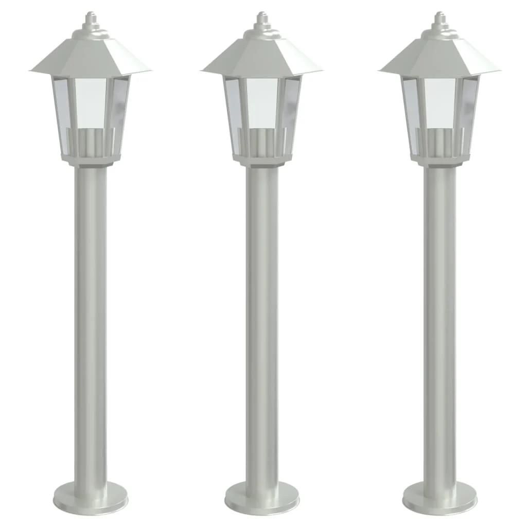 Lampadaires d'ext&eacute;rieur 3 pcs argent&eacute; 80 cm acier inoxydable Argent