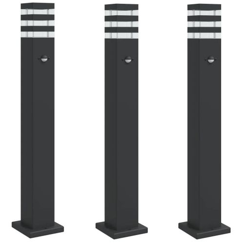 Lampadaires D'extérieur Avec Capteur 3 Pcs 80 Cm Aluminium Noir Helloshop26 02_0042566