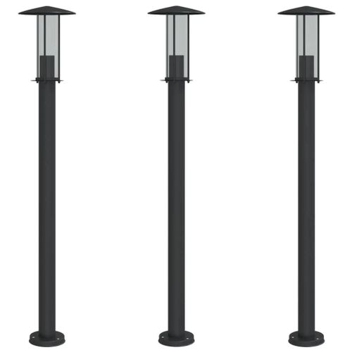 Lampadaires D'extérieur 3 Pcs 100 Cm Acier Inoxydable Noir Helloshop26 02_0042545
