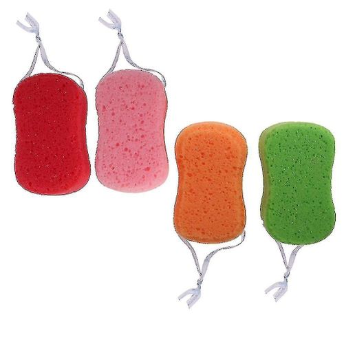 Lot De 4 Éponges De Bain Premium ¿ Gommages Exfoliants Doux Pour Tous Types De Peau ¿ Couleurs Aléatoires ¿ Une Expérience De Bain Luxueuse 