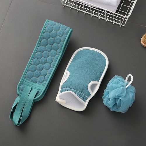 Coffret De Bain Exfoliant 3 Pièces : Brosse Pour Le Dos, Gants Et Éponge Pour Un Nettoyage En Profondeur Et Une Revitalisation De La Peau - Fibre Végétale 