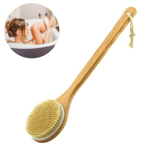 Brosse De Bain Longue En Bambou Écologique À Poils Naturels - Design Ergonomique Pour Exfolier Et Frotter Le Dos 