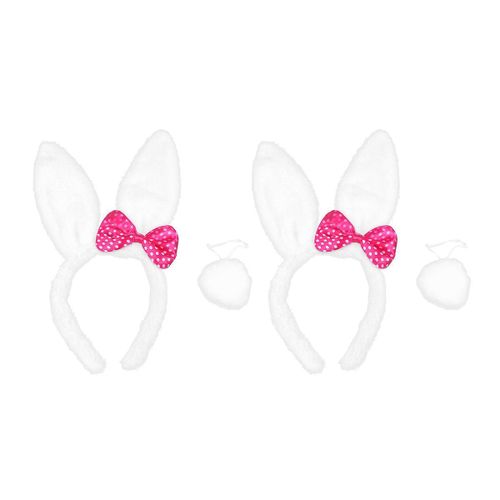 Lot de 2 serre-têtes et queues de lapin blanc en peluche ¿ Accessoires amusants pour Pâques, cosplay et fêtes