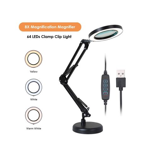 Loupe 64 Led Avec Grossissement 8x Et Lampe De Bureau Réglable - Idéale Pour Les Travaux De Précision Et Les Loisirs