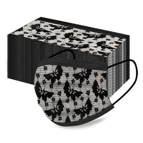 Lot De 50 Masques Jetables Noirs En Dentelle Pour Adultes - Élégants, Confortables, Anti-Poussière Et Anti-Pollution 