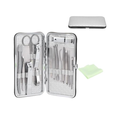 Kit De Manucure Et Pédicure En Acier Inoxydable 15 Pièces - Ensemble Coupe-Ongles Pour Ongles Des Mains Et Des Pieds, Idéal Pour Les Voyages 