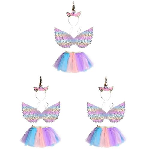 Ensemble De Déguisements De Licorne 9 Pièces Pour Enfants : Jupes, Bandeaux Et Ailes Arc-En-Ciel Pour Fêtes, De 0 À 8 Ans
