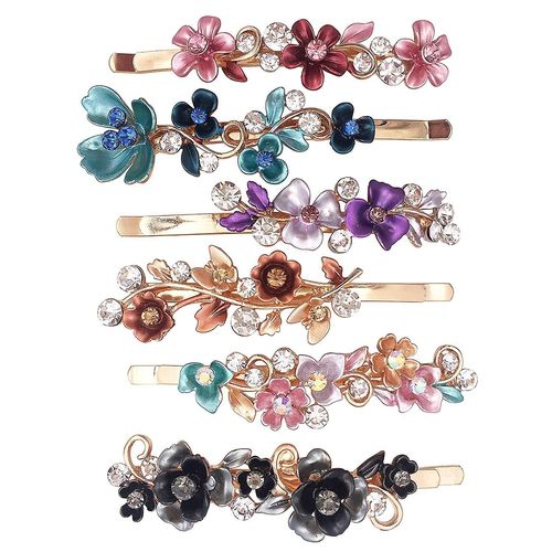Lot De 6 Épingles À Cheveux Décoratives Dorées À Motif Floral Vintage Et Coloré Avec Strass Pour Mariages Et Fêtes 