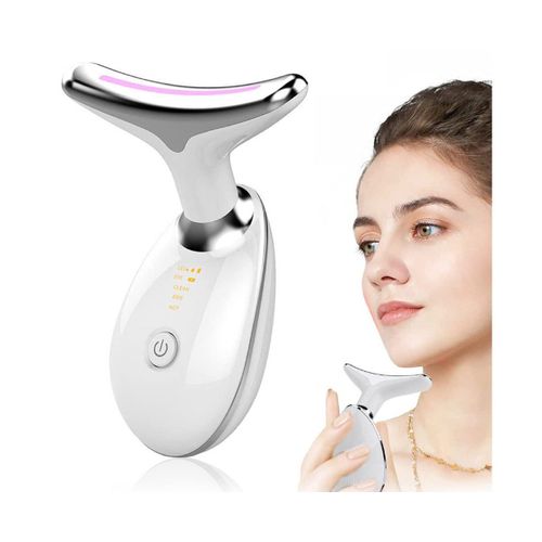 Appareil De Massage Ems Avancé Pour Le Visage Et Le Cou ¿ Appareil Anti-Rides Pour Le Lifting De La Peau Avec Luminothérapie Et Massage Thermique ¿ Blanc