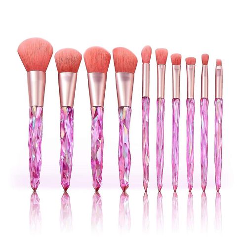 Ensemble De Pinceaux De Maquillage Professionnels Roses Avec Manches En Diamant : Pinceaux Estompeurs, Sourcils Et Fards À Paupières Pour Un Look Impeccable. 