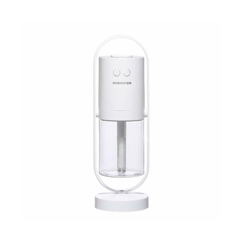 Humidificateur USB ultrasonique avec deux modes de pulvérisation, rotation à 360°, lumières colorées et fonctionnement silencieux - Blanc
