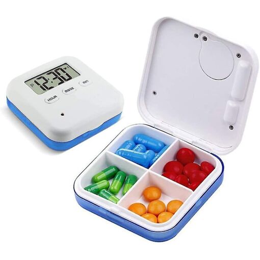 Pilulier intelligent avec 5 alarmes, 4 compartiments, design