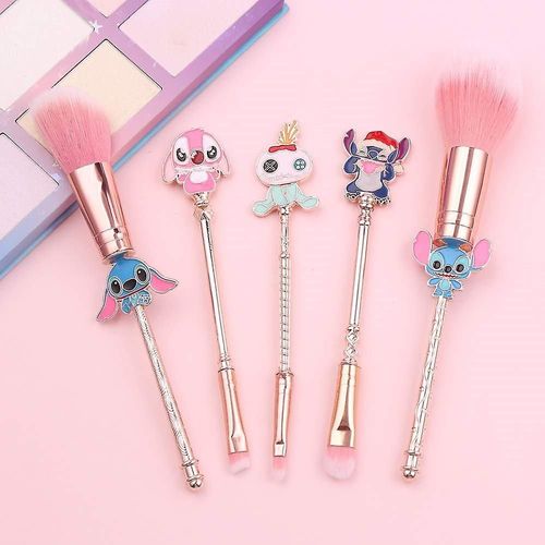 Ensemble De 5 Pinceaux De Maquillage Créatifs Sur Le Thème De Stitch - Application Impeccable Pour Les Yeux, Le Visage Et Le Blush - Mignon Et Portable 