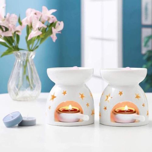 Élégant ensemble de chandeliers et brûleurs d'huiles essentielles en céramique blanche avec cuillère - Décoration et cadeau parfaits pour la maison