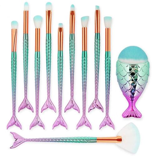 Ensemble De 11 Pinceaux De Maquillage Sirène 3d Pour Un Fond De Teint, Un Eye-Liner Et Des Yeux Impeccables - Qualité Supérieure Et Design Élégant 