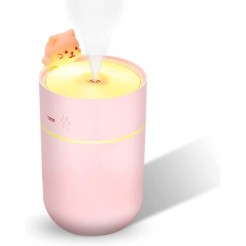 Humidificateur USB en forme de chaton mignon - Mini brume fraîche portable de 260 ml pour la maison, le bureau et les voyages - Silencieux et veilleuse